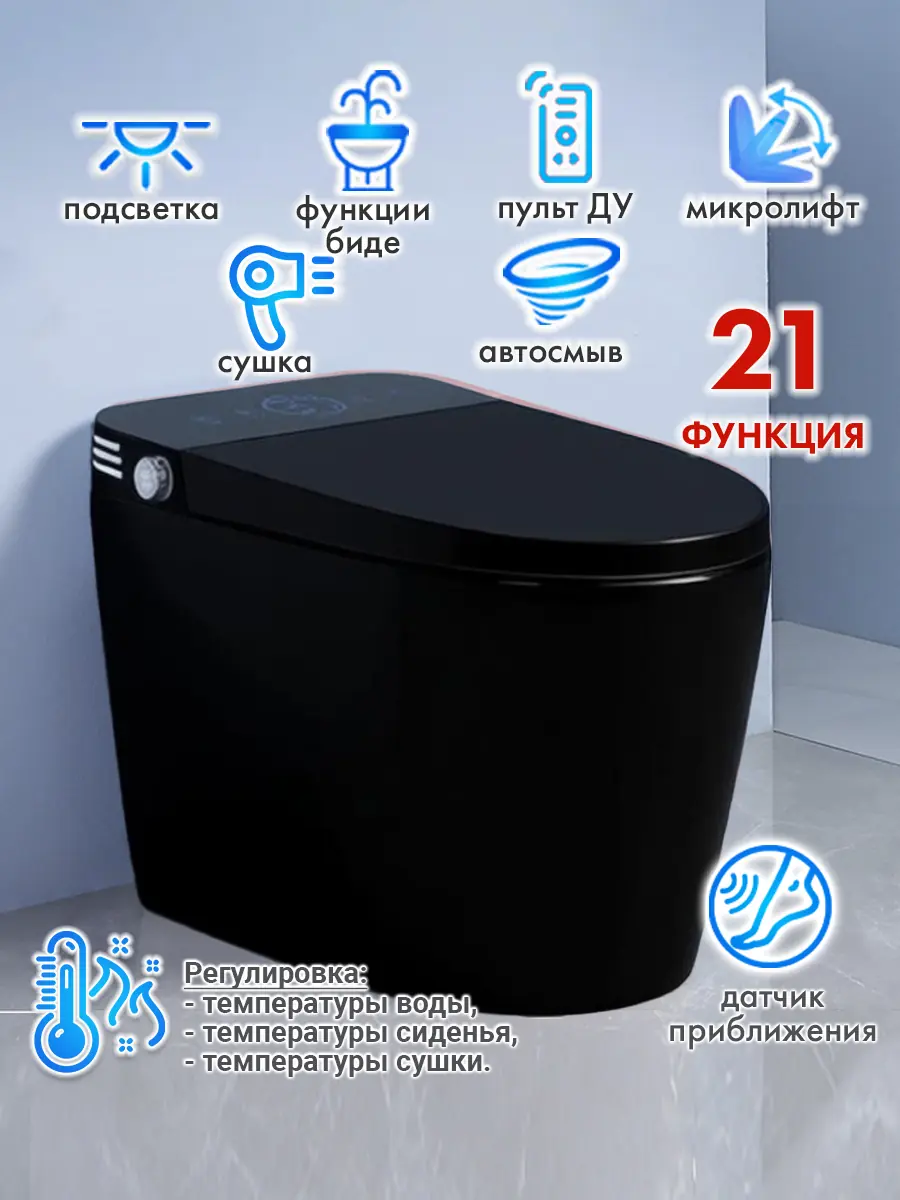 Смарт унитаз HAITEC HT-ESTA101 BLACK автоматизированный с встроенным бачком Смарт унитаз HAITEC HT-ESTA101 BLACK автоматизированный с встроенным бачком