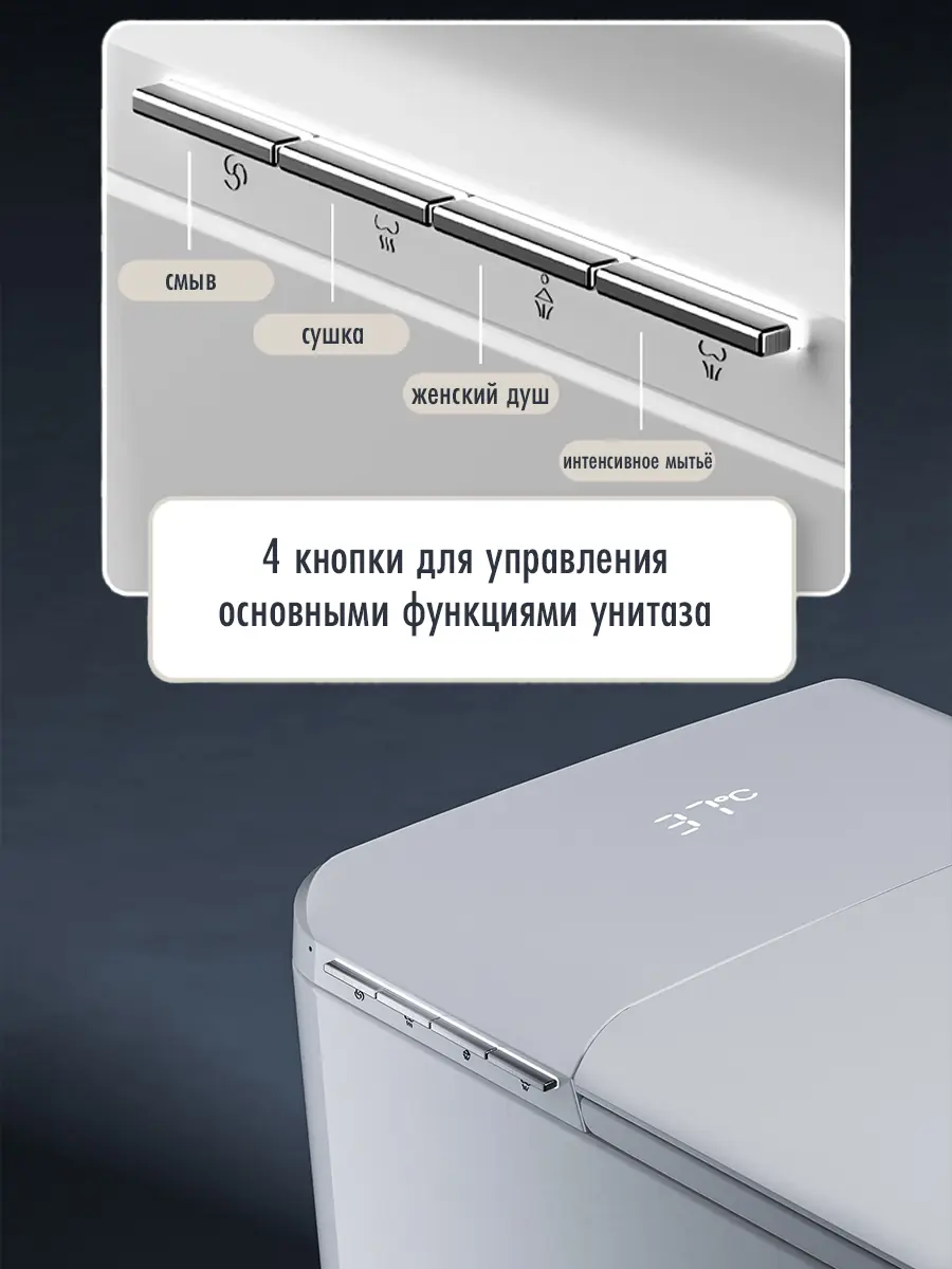 Смарт унитаз HAITEC HT-EST413E с встроенным бачком и голосовым управлением Смарт унитаз HAITEC HT-EST413E с встроенным бачком и голосовым управлением