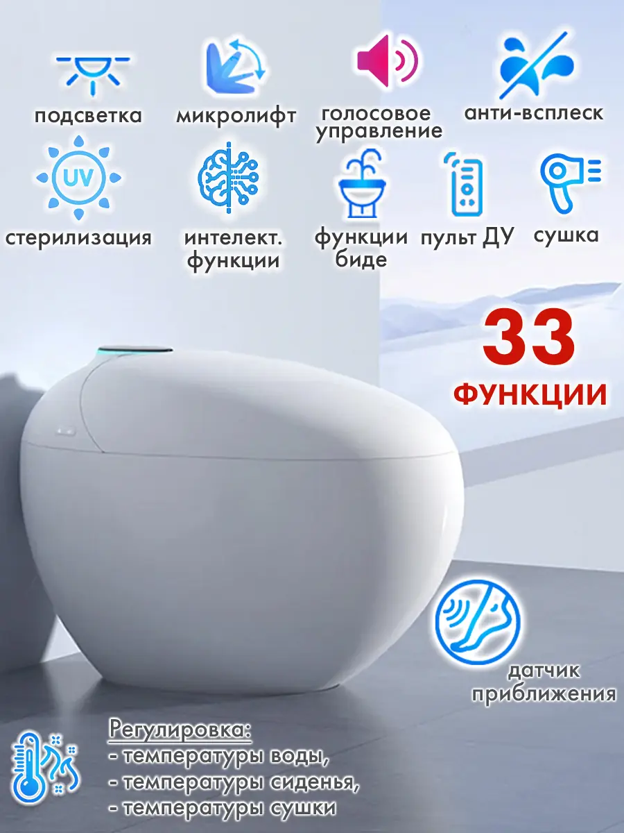 Смарт унитаз HT-EST415E WHITE VOICE с встроенным бачком и голосовым управлением Смарт унитаз HT-EST415E WHITE VOICE с встроенным бачком и голосовым управлением