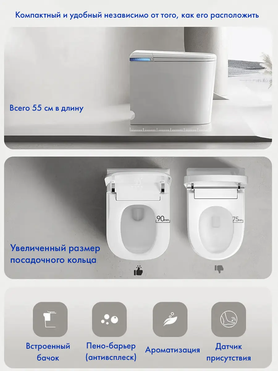 Смарт унитаз HAITEC HT-EST411E с встроенным бачком и голосовым управлением Смарт унитаз HAITEC HT-EST411E с встроенным бачком и голосовым управлением