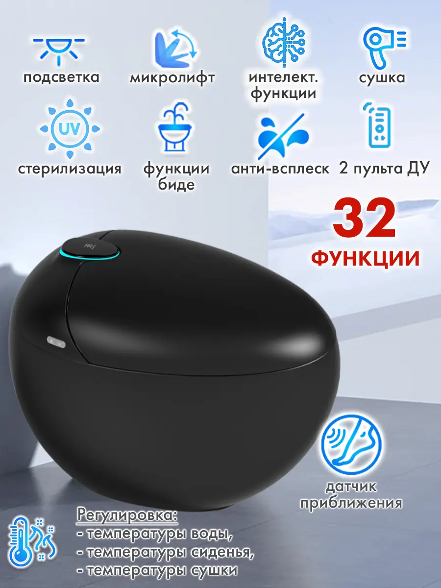 Смарт унитаз HT-EST415E BLACK автоматизированный с встроенным бачком Смарт унитаз HT-EST415E BLACK автоматизированный с встроенным бачком