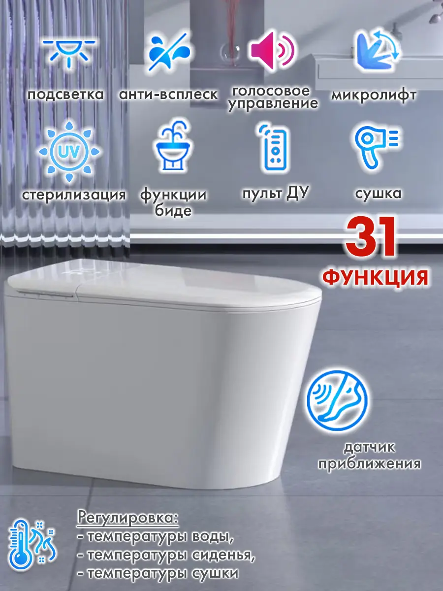 Смарт унитаз HAITEC HT-EST413E с встроенным бачком и голосовым управлением Смарт унитаз HAITEC HT-EST413E с встроенным бачком и голосовым управлением