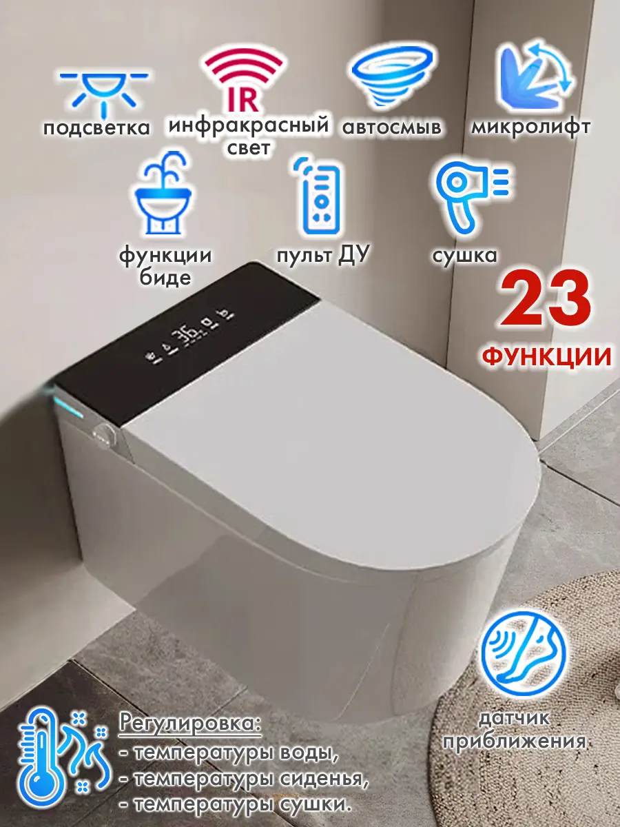 Смарт унитаз подвесной HAITEC HT-ESTPG02 автоматизированный с встроенным бачком Смарт унитаз подвесной HAITEC HT-ESTPG02 автоматизированный с встроенным бачком